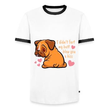 I didn't fart my butt blew you a kiss, Mops Spruch - Männer Kontrast-T-Shirt - Weiß/Schwarz - Vorne - AI Model Female 172 light (172cm) & AI Model Male 178 dark (178cm)