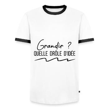grandir quelle drôle d'idée citation humour - T-shirt contrasté Homme - blanc/noir - Devant - AI Model Female 172 light (172cm) & AI Model Male 178 dark (178cm)