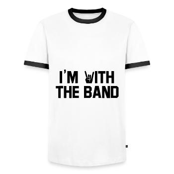 Je suis avec le groupe. Outfit pour des concerts. Rock.Metal - T-shirt contrasté Homme - blanc/noir - Devant - AI Model Female 172 light (172cm) & AI Model Male 178 dark (178cm)