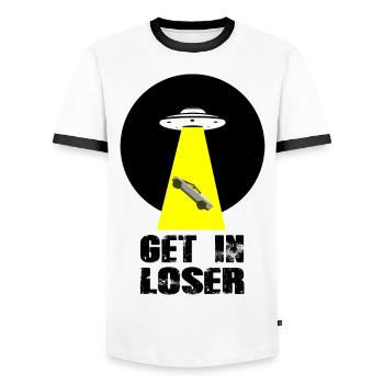 Get In Loser White Ufo Cybertruck Mars - Männer Kontrast-T-Shirt - Weiß/Schwarz - Vorne - AI Model Female 172 light (172cm) & AI Model Male 178 dark (178cm)