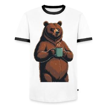 Grim Bear Tasse à café Ours Café Fatigué - T-shirt contrasté Homme - blanc/noir - Devant - AI Model Female 172 light (172cm) & AI Model Male 178 dark (178cm)
