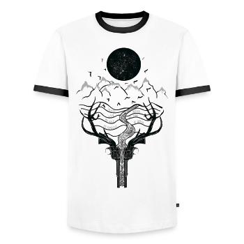 Soyez libre - Montagnes - Lune - Art Design - T-shirt contrasté Homme - blanc/noir - Devant - AI Model Female 172 light (172cm) & AI Model Male 178 dark (178cm)
