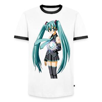 Miku. Manga / anime jolie fille - T-shirt contrasté Homme - blanc/noir - Devant - AI Model Female 172 light (172cm) & AI Model Male 178 dark (178cm)