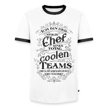 Stolzer Chef eines coolen Teams - Männer Kontrast-T-Shirt - Weiß/Schwarz - Vorne - AI Model Female 172 light (172cm) & AI Model Male 178 dark (178cm)