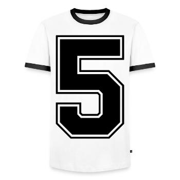 5 nombre de maillots - T-shirt contrasté Homme - blanc/noir - Devant - AI Model Female 172 light (172cm) & AI Model Male 178 dark (178cm)