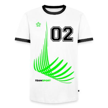 02 JERSEY Jersey Number Two Numbers Number 2 Motif - Men's Ringer Shirt - white/black - Front - AI Model Female 172 light (172cm) & AI Model Male 178 dark (178cm)