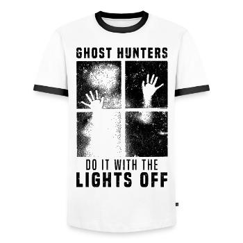 Ghost hunters - Men's Ringer Shirt - white/black - Front - AI Model Female 172 light (172cm) & AI Model Male 178 dark (178cm)