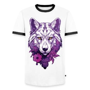 Loup #3 - T-shirt contrasté Homme - blanc/noir - Devant - AI Model Female 172 light (172cm) & AI Model Male 178 dark (178cm)