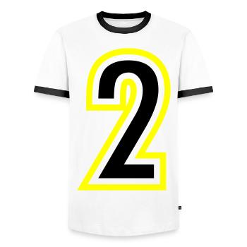 2 Number College - Men's Ringer Shirt - white/black - Front - AI Model Female 172 light (172cm) & AI Model Male 178 dark (178cm)
