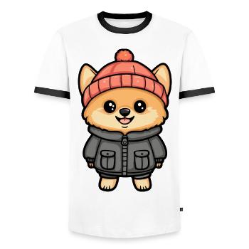 Pomeranian Dog Winter Pomeranian - Men's Ringer Shirt - white/black - Front - AI Model Female 172 light (172cm) & AI Model Male 178 dark (178cm)