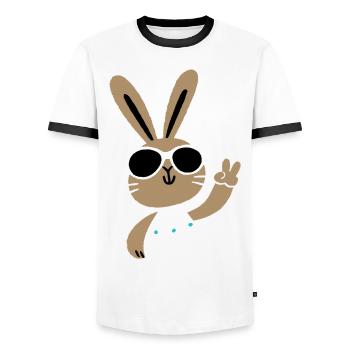 Happy Easter - Osterhase - Osterei - Geschenk - Männer Kontrast-T-Shirt - Weiß/Schwarz - Vorne - AI Model Female 172 light (172cm) & AI Model Male 178 dark (178cm)