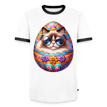 Ragdoll Cat in Easter Egg Design - Men's Ringer Shirt - white/black - Front - AI Model Female 172 light (172cm) & AI Model Male 178 dark (178cm)