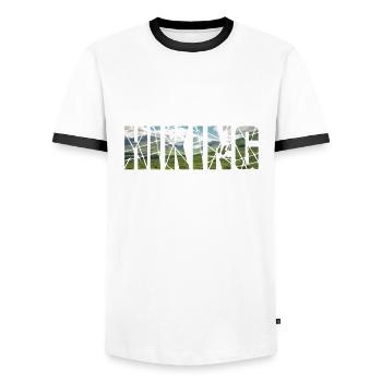 "Hiking" Austrian mountains for hikers - Men's Ringer Shirt - white/black - Front - AI Model Female 172 light (172cm) & AI Model Male 178 dark (178cm)