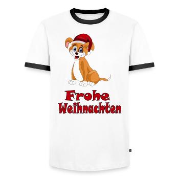 Cute dog wishes a Merry Christmas - Men's Ringer Shirt - white/black - Front - AI Model Female 172 light (172cm) & AI Model Male 178 dark (178cm)
