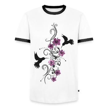 Colibri avec hibiscus et vrille, style aquarelle - T-shirt contrasté Homme - blanc/noir - Devant - AI Model Female 172 light (172cm) & AI Model Male 178 dark (178cm)
