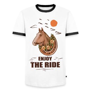 Cheval et cavalier - T-shirt contrasté Homme - blanc/noir - Devant - AI Model Female 172 light (172cm) & AI Model Male 178 dark (178cm)