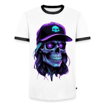 Purple Glow Skull Hippie Cap - Men's Ringer Shirt - white/black - Front - AI Model Female 172 light (172cm) & AI Model Male 178 dark (178cm)