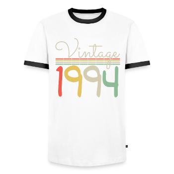 Jahrgang 1994 - Männer Kontrast-T-Shirt - Weiß/Schwarz - Vorne - AI Model Female 172 light (172cm) & AI Model Male 178 dark (178cm)