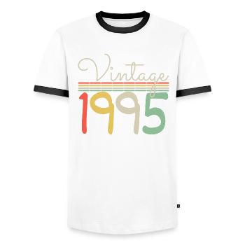 Jahrgang 1995 - Männer Kontrast-T-Shirt - Weiß/Schwarz - Vorne - AI Model Female 172 light (172cm) & AI Model Male 178 dark (178cm)