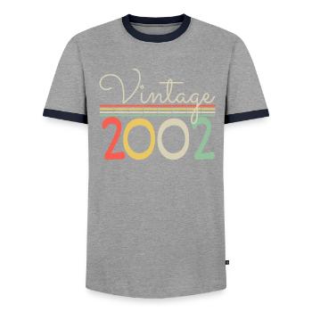 Vintage 2002 - Men's Ringer Shirt - grey/navy  - Front - AI Model Female 172 light (172cm) & AI Model Male 178 light (178cm)