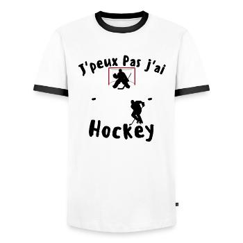 J'peux pas j'ai hockey - T-shirt contrasté Homme - blanc/noir - Devant - AI Model Female 172 light (172cm) & AI Model Male 178 dark (178cm)