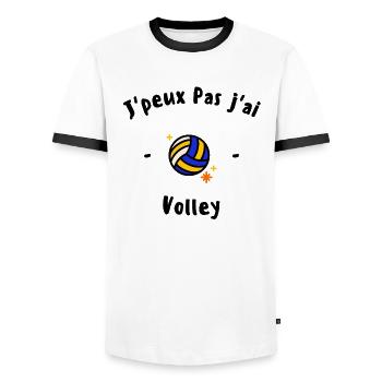Ich kann nicht, ich habe Volleyball - Männer Kontrast-T-Shirt - Weiß/Schwarz - Vorne - AI Model Female 172 light (172cm) & AI Model Male 178 dark (178cm)