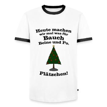 Heute machen wir mal was für Bauch, .. Plätzchen! - Männer Kontrast-T-Shirt - Weiß/Schwarz - Vorne - AI Model Female 172 light (172cm) & AI Model Male 178 dark (178cm)