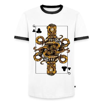 Octopus Steampunk Card Game Cross Queen Poker - Men's Ringer Shirt - white/black - Front - AI Model Female 172 light (172cm) & AI Model Male 178 dark (178cm)