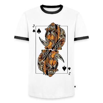 Rhino Steampunk Card Game Spades Jack Poker - Men's Ringer Shirt - white/black - Front - AI Model Female 172 light (172cm) & AI Model Male 178 dark (178cm)