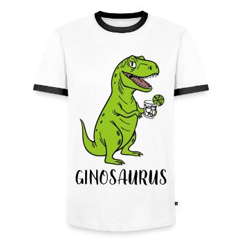 Ginosaurus - funny Trex Dino with gin - Men's Ringer Shirt - white/black - Front - AI Model Female 172 light (172cm) & AI Model Male 178 dark (178cm)