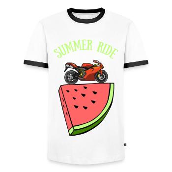 pastèque summer ride motard - T-shirt contrasté Homme - blanc/noir - Devant - AI Model Female 172 light (172cm) & AI Model Male 178 dark (178cm)