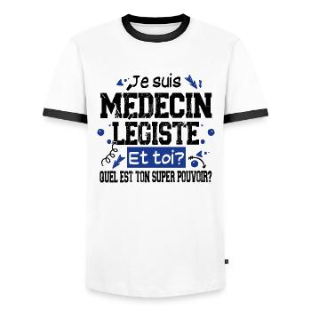 Médecin Légiste Super Pouvoir Cadeau Humour - T-shirt contrasté Homme - blanc/noir - Devant - AI Model Female 172 light (172cm) & AI Model Male 178 dark (178cm)