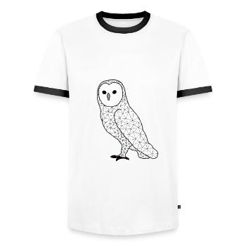 Owll GeomeTRIX - Männer Kontrast-T-Shirt - Weiß/Schwarz - Vorne - AI Model Female 172 light (172cm) & AI Model Male 178 dark (178cm)