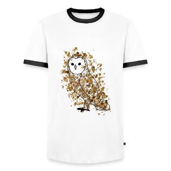 Owll GeomeTRIX bunt - Männer Kontrast-T-Shirt - Weiß/Schwarz - Vorne - AI Model Female 172 light (172cm) & AI Model Male 178 dark (178cm)