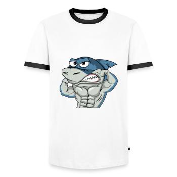 Cooler Hai mit Muskeln Bodybuilder #3 Cool Sharks - Männer Kontrast-T-Shirt - Weiß/Schwarz - Vorne - AI Model Female 172 light (172cm) & AI Model Male 178 dark (178cm)