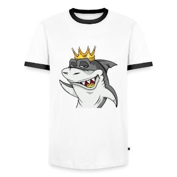 Cooler Hai mit Krone #4 Cool Sharks - Männer Kontrast-T-Shirt - Weiß/Schwarz - Vorne - AI Model Female 172 light (172cm) & AI Model Male 178 dark (178cm)
