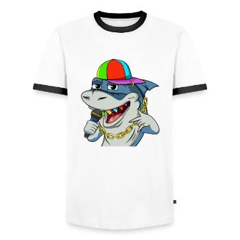 Cooler Rapper Hai mit Mikrofon #13 Cool Sharks - Männer Kontrast-T-Shirt - Weiß/Schwarz - Vorne - AI Model Female 172 light (172cm) & AI Model Male 178 dark (178cm)