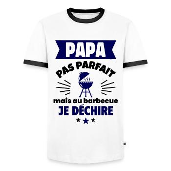 Papa pas parfait, mais au barbecue je déchire - T-shirt contrasté Homme - blanc/noir - Devant - AI Model Female 172 light (172cm) & AI Model Male 178 dark (178cm)