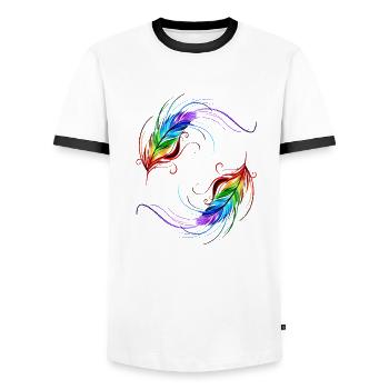 Pride rainboggen flag colorful feather LGBT - Men's Ringer Shirt - white/black - Front - AI Model Female 172 light (172cm) & AI Model Male 178 dark (178cm)