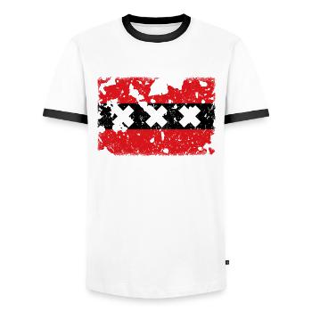 Amsterdam Vintage - Men's Ringer Shirt - white/black - Front - AI Model Female 172 light (172cm) & AI Model Male 178 dark (178cm)