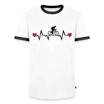 Herzschlag mit Herz und Radfahrer, radfahren - Männer Kontrast-T-Shirt - Weiß/Schwarz - Vorne - AI Model Female 172 light (172cm) & AI Model Male 178 dark (178cm)