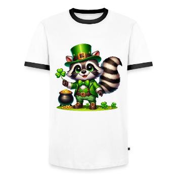 St. Patricks Day Waschbär Cartoon Goldtopf Shirt - Männer Kontrast-T-Shirt - Weiß/Schwarz - Vorne - AI Model Female 172 light (172cm) & AI Model Male 178 dark (178cm)