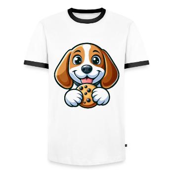 Cute Beagle Dog Sweet Cookies Dessert - Men's Ringer Shirt - white/black - Front - AI Model Female 172 light (172cm) & AI Model Male 178 dark (178cm)