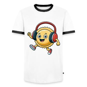 Raviolis Pâtes Italien Techno Danse Dessin animé - T-shirt contrasté Homme - blanc/noir - Devant - AI Model Female 172 light (172cm) & AI Model Male 178 dark (178cm)