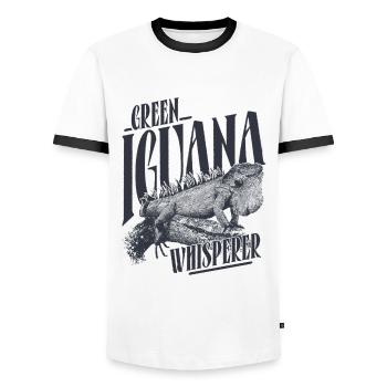 Iguana Leguan Iguanaflüsterer - Männer Kontrast-T-Shirt - Weiß/Schwarz - Vorne - AI Model Female 172 light (172cm) & AI Model Male 178 dark (178cm)