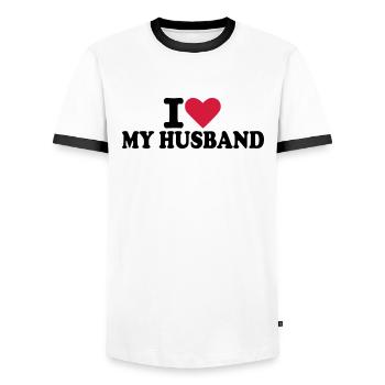 I love my husband - Men's Ringer Shirt - white/black - Front - AI Model Female 172 light (172cm) & AI Model Male 178 dark (178cm)