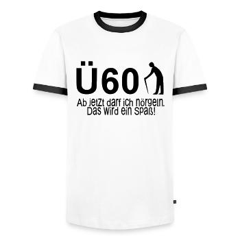 60. Geburtstag Ü60 – Ab jetzt darf ich nörgeln - Männer Kontrast-T-Shirt - Weiß/Schwarz - Vorne - AI Model Female 172 light (172cm) & AI Model Male 178 dark (178cm)
