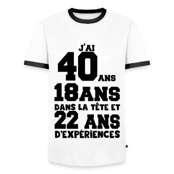 j'ai 40 ans - T-shirt contrasté Homme - blanc/noir - Devant - AI Model Female 172 light (172cm) & AI Model Male 178 dark (178cm)