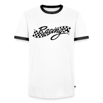 racing sport - Men's Ringer Shirt - white/black - Front - AI Model Female 172 light (172cm) & AI Model Male 178 dark (178cm)
