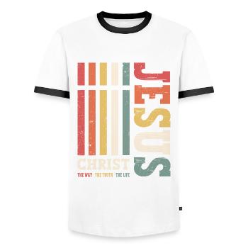 Jésus-Christ Chemise Verset de la Bible Je suis le chemin - T-shirt contrasté Homme - blanc/noir - Devant - AI Model Female 172 light (172cm) & AI Model Male 178 dark (178cm)
